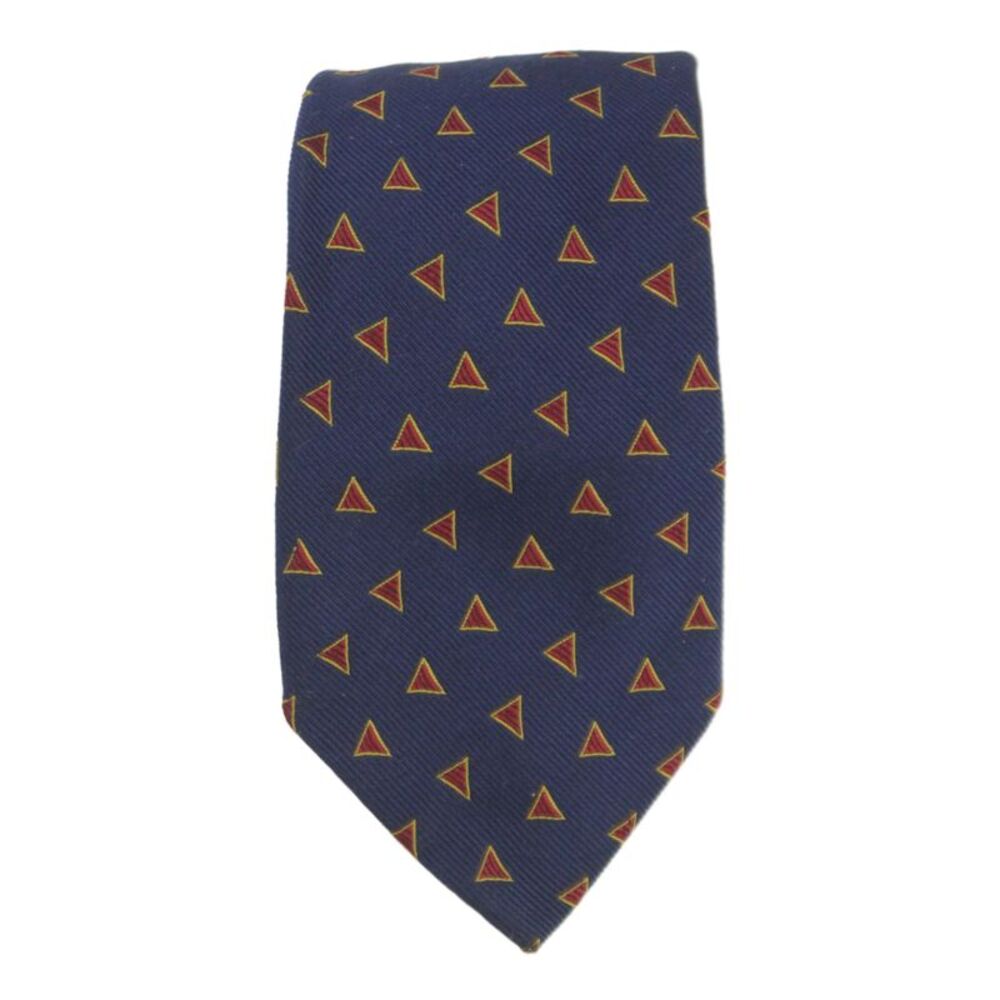 Paul Stuart Mens Silk Geometric Print Necktie Navy Blue Red